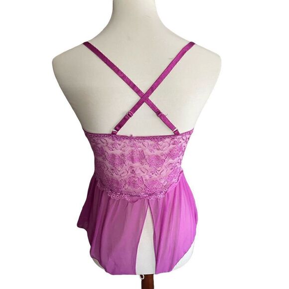 Gorgeous! Lilac Satin Lace Rose Negligee Open Crotch S - Picture 6 of 6